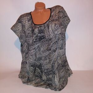 Daniel‎ Rainn Blouse Womens Plus Size 2X Black Chiffon Geo Short Sleeve